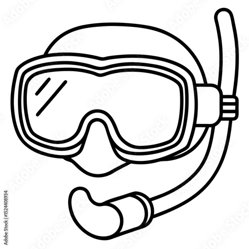 Simple snorkel mask outline vector—ideal for vacation decor, underwater adventure graphics, and resort branding.