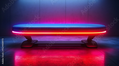 Futuristic Neon Bench in Grungy Concrete Room