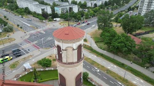 cross of the church and aerial view of natolin warsaw