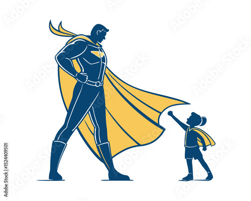 Superhero Dad and Daughter Child Reaching Up