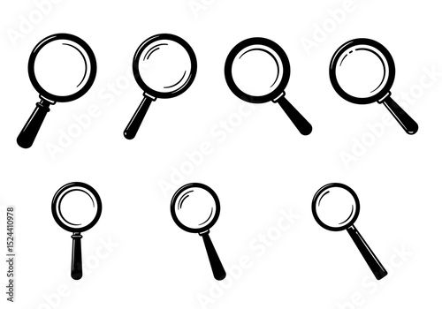 The Multiple Magnifying Glasses Arranged on White Background Representing Search Discovery and Close Examination for Research Investigations and Thorough Inspection