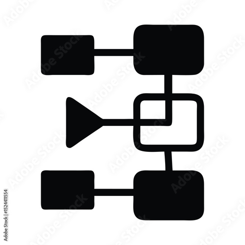 Abstract flowchart icon featuring geometric shapes connecting in linear progression process