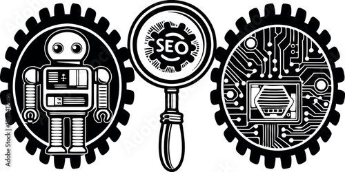 Abstract vector illustration of a tribal tattoo design featuring interconnected gears and cogwheels, symbolizing technology and teamwork