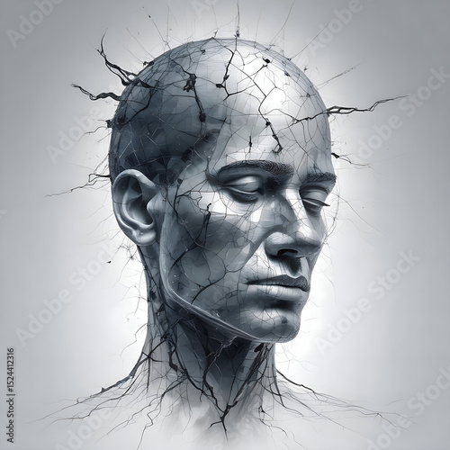 A Surreal Illustration of a Human Head, Mental Health Theme