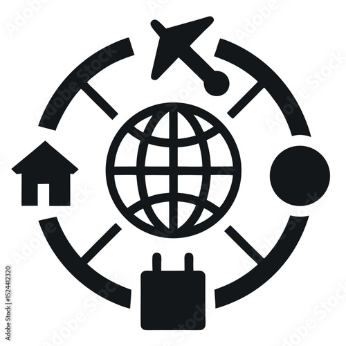 Global house icon with earth vector symbol for international business communication