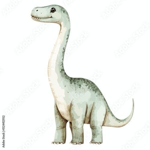Watercolor Style Brontosaurus with Long Neck and Gentle Expression
