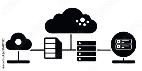 Retro technology, abstract cloud computing background with microphone and TV vector illustrations, symbolizing internet communication and data network