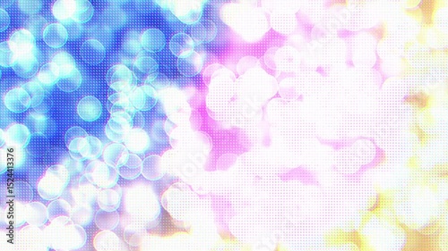 Abstract Colorful Bokeh Leak Shapes and Lights Halftone background. Psychedelic lights animated abstract party shapes colorful holographic blue yellow pink bokeh animation. Hippie tie dye design