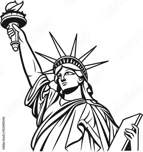 Vintage vector illustration of an ancient warrior statue with a sword, embodying justice and liberty