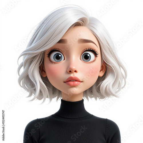 Girl With White Hair And Black Top, Depicted With Cheerful Expression In Vibrant Setting.eps