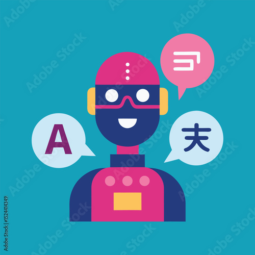 Multilingual robot communicating in different languages translation concept illustration