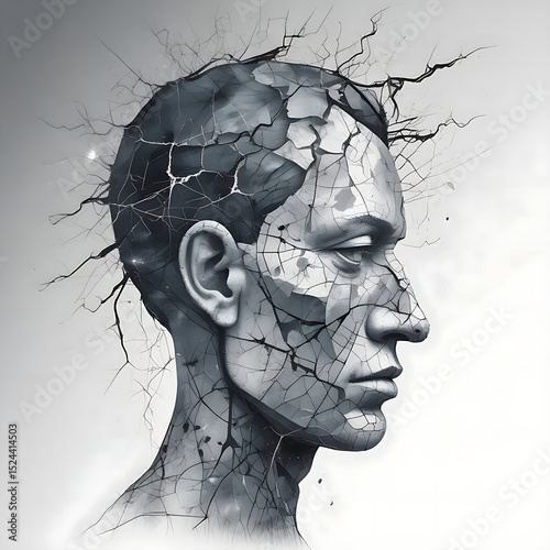 A Surreal Illustration of a Human Head, Mental Health Theme