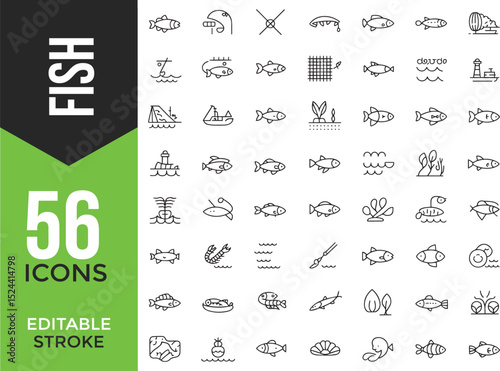 Fish Farming & Seafood Processing Icons – Editable Stroke


