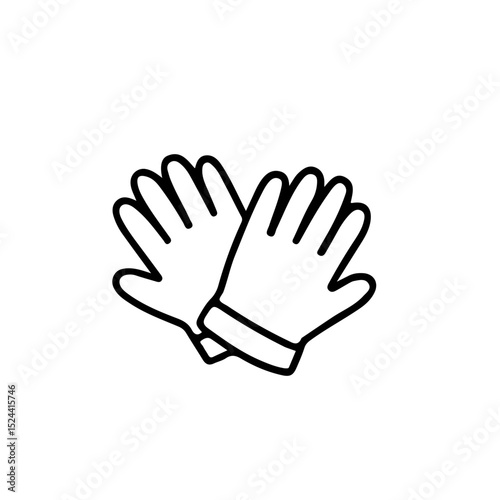 Two gloves vector icon for winter protection, gardening, and DIY projects. Perfect for design and branding materials. Black and white line art. Suitable for fashion and safety concepts.