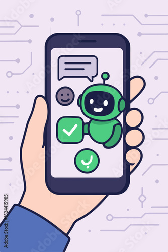  Mobile chatbot assistant interface – AI virtual helper on smartphone screen (
