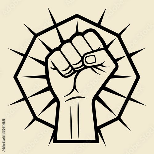 Raised Fist Graphic, Black and White Power Symbol, Protest Icon