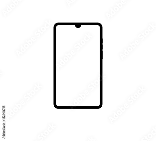 Smartphone vector icon for background graphic design. Modern black vector illustration of mobile gadget in flat style. Phone display with white screen isolated on white background. 