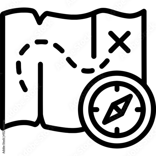 Minimalist compass icon on treasure map