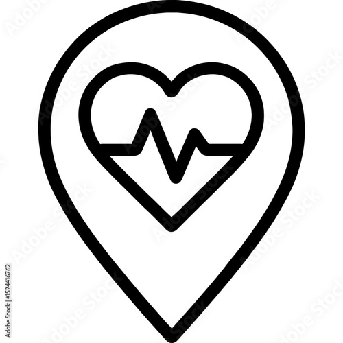 Location pin icon with heart rate outline