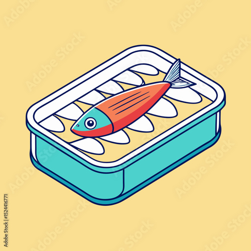 Cartoon Sardines in a Tin Can, Isometric View