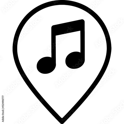 Minimalist location pin with music note icon