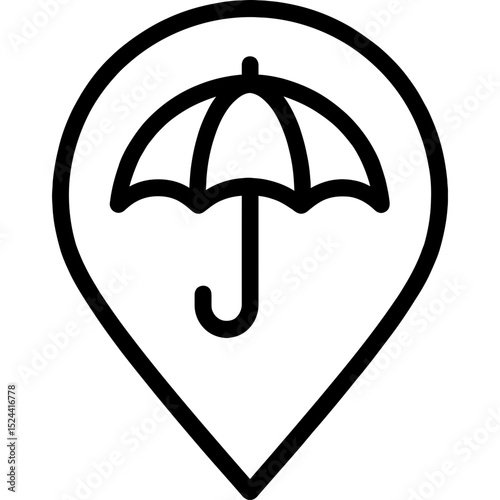 Minimalist location pin with umbrella icon