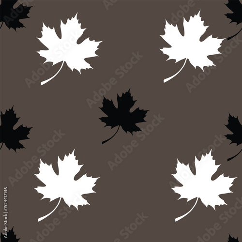 A modern repeating pattern featuring black and white leaves against a rich dark background. This elegant design is perfect for textiles, home decor, and any project that needs a touch of nature.