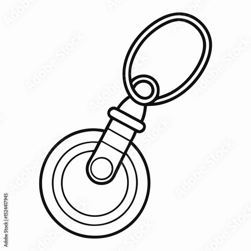 Line art illustration of a pizza cutter keychain