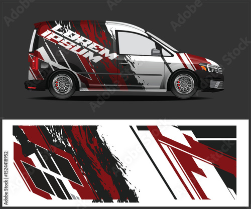 Abstract Red and Black Van Wrap Design Template