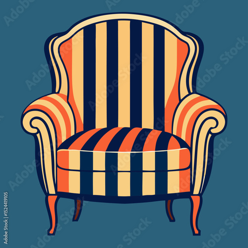 Vintage Striped Armchair, Retro Upholstered Chair