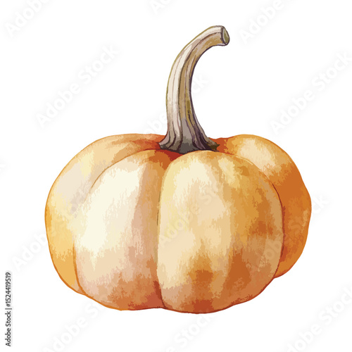 Watercolor Style Pumpkin with a Curved Stem and Textured Surface