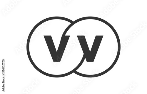 VV business company emblem with outline rounds and letters v v. Logo template of two merged circles for brand identity, logotype. Vector Infinity symbol