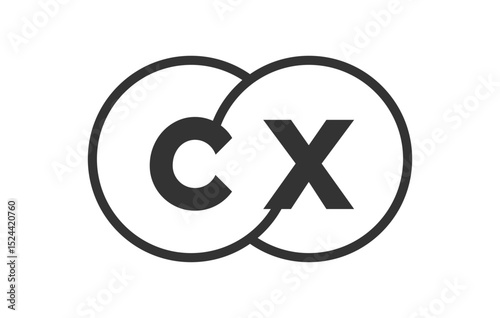 CX business company emblem with outline rounds and letters c x. Logo template of two merged circles for brand identity, logotype. Vector Infinity symbol