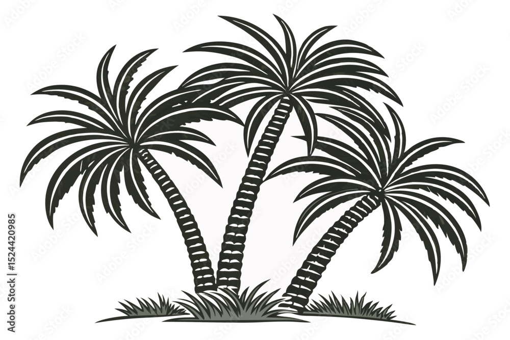 Fototapeta premium Black and white vector illustration of three palm trees on a white background