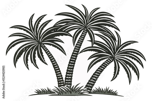 Black and white vector illustration of three palm trees on a white background