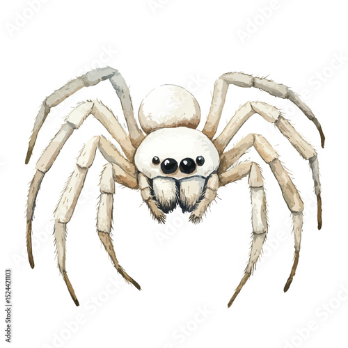 Watercolor Style Spider with Eight Legs and Four Eyes Front View