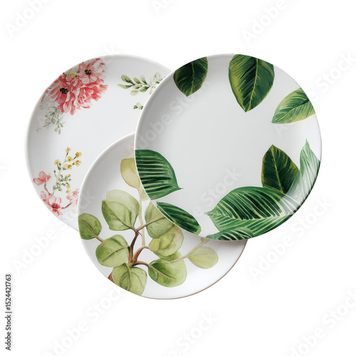 Elegant Set of Decorative Plates Featuring Floral and Leaf Patterns Ideal for Table Settings, Home Decor, and Kitchen Accessories
