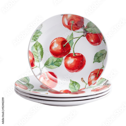 Elegant porcelain plates featuring vibrant cherry designs with lush green leaves, perfect for enhancing your dining experience and decor style