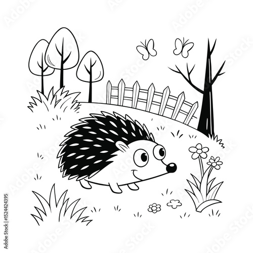 Cute Hedgehog in a Garden Coloring Page