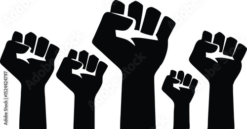 Raised Fists Protest Silhouette Icon Symbolizing Unity and Resistance