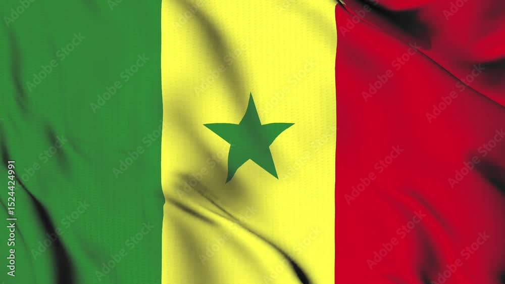 The Senegal country flag waves in the wind.