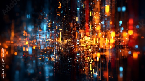 Abstract futuristic city glows at night