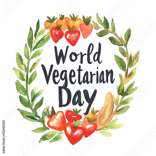 Watercolor Wreath Celebrating World Vegetarian Day with Fruits and Foliage