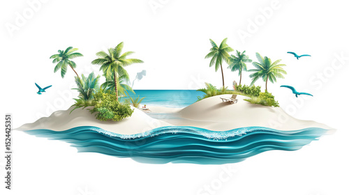 Abstract summer holiday concept with beach icons, focused on vector illustration. Isolated on white background 