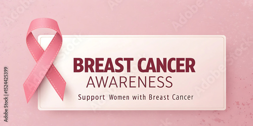 Breast cancer awareness pink ribbon.  Banner template design. During  October, which is Breast Cancer Awareness Month, this ribbon is widely used in campaigns to promote awareness.