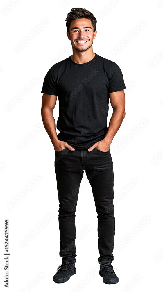 Fototapeta premium Full portrait of a man standing isolated on transparent background. 