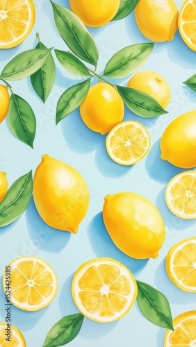 Lemons on the blue background 