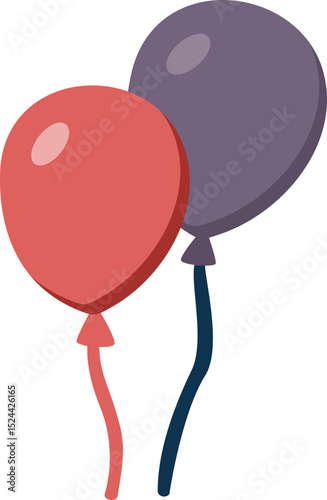 Two Balloons Floating: Two cheerful balloons, one red and one purple, float playfully against a clear background, ready to add a touch of festive fun to any celebration.