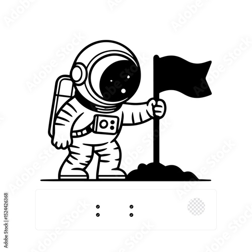 Black and White Astronaut Planting Flag