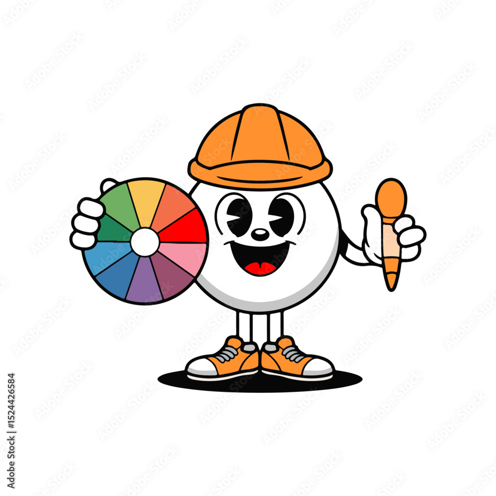 Obraz premium a illustration of a cartoon character in orange hat holding a colour wheel